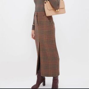 Veronica Beard Brown Plaid Maxi Skirt